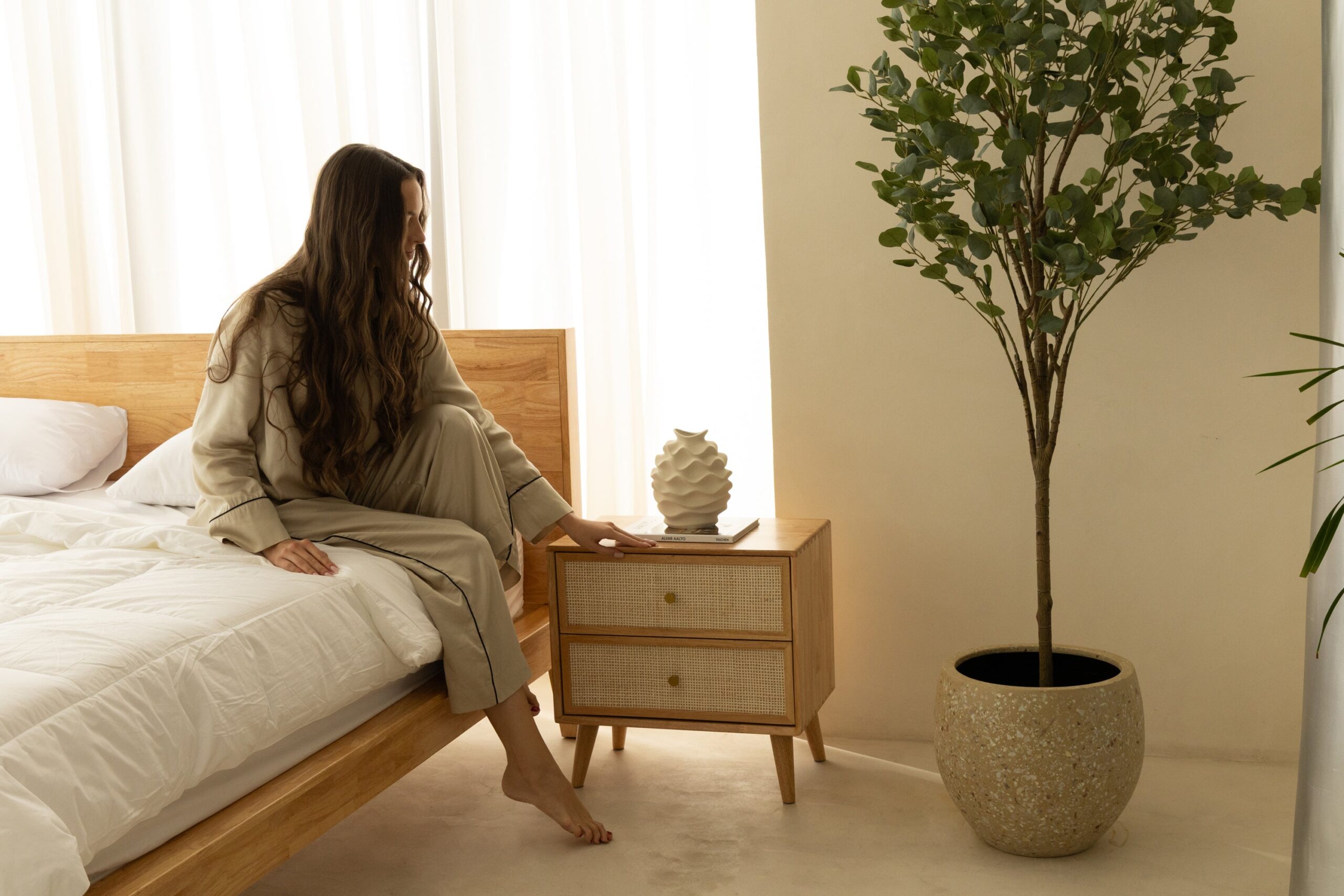 Rin Rattan Light Wood Bedside Table - Image 10