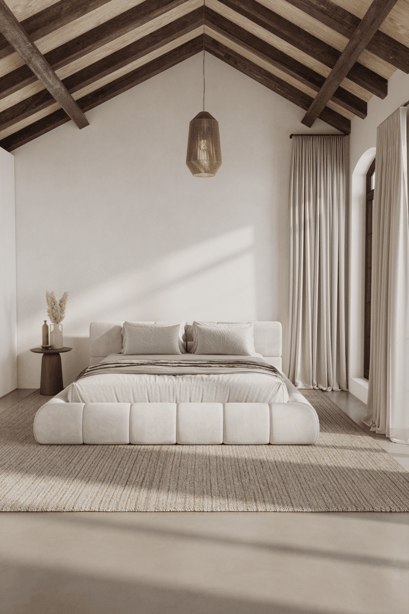 Mirela Off White Velvet Upholstered Platform Bed - Image 2