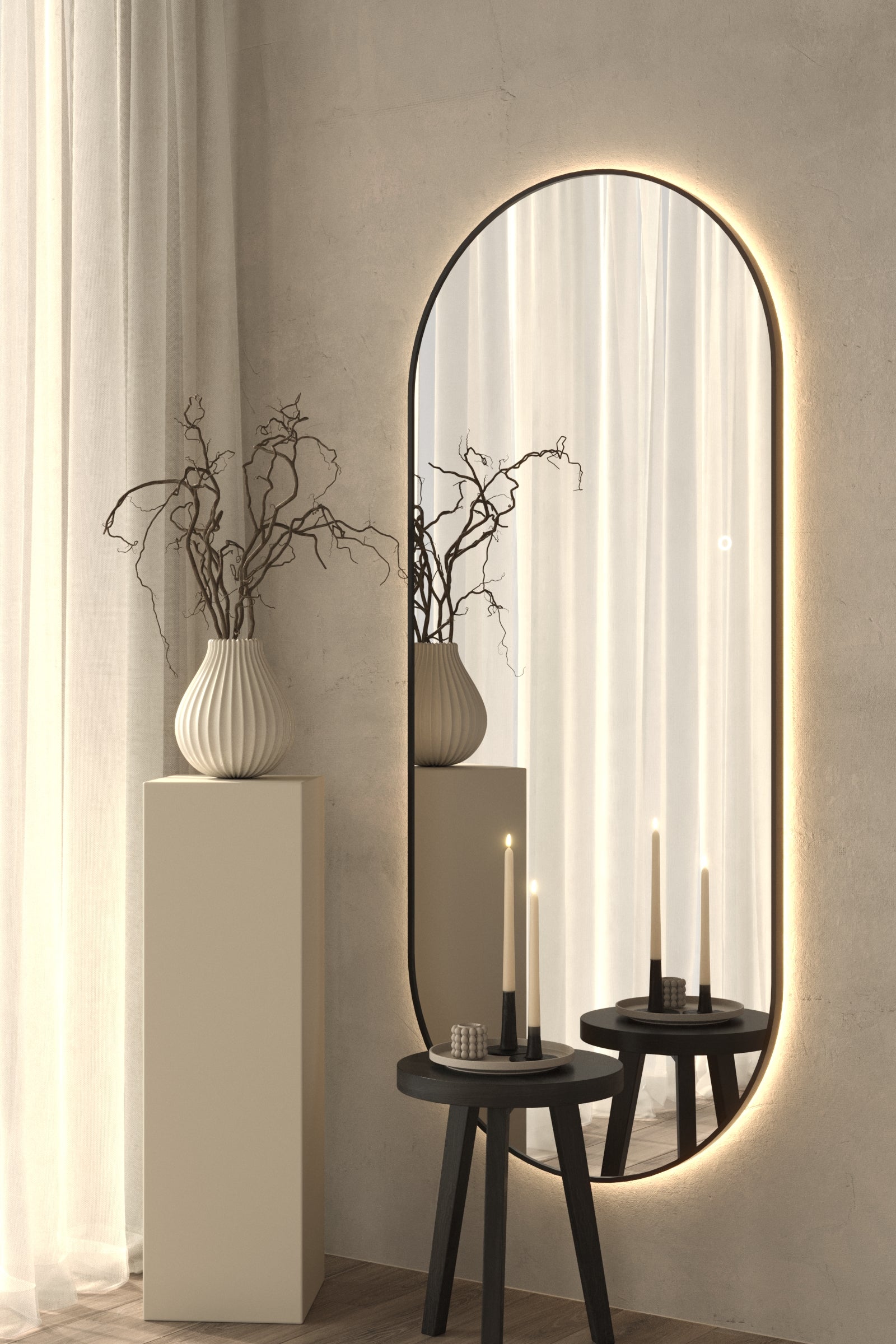 Rimal Black Backlit Oval Wall Mirror