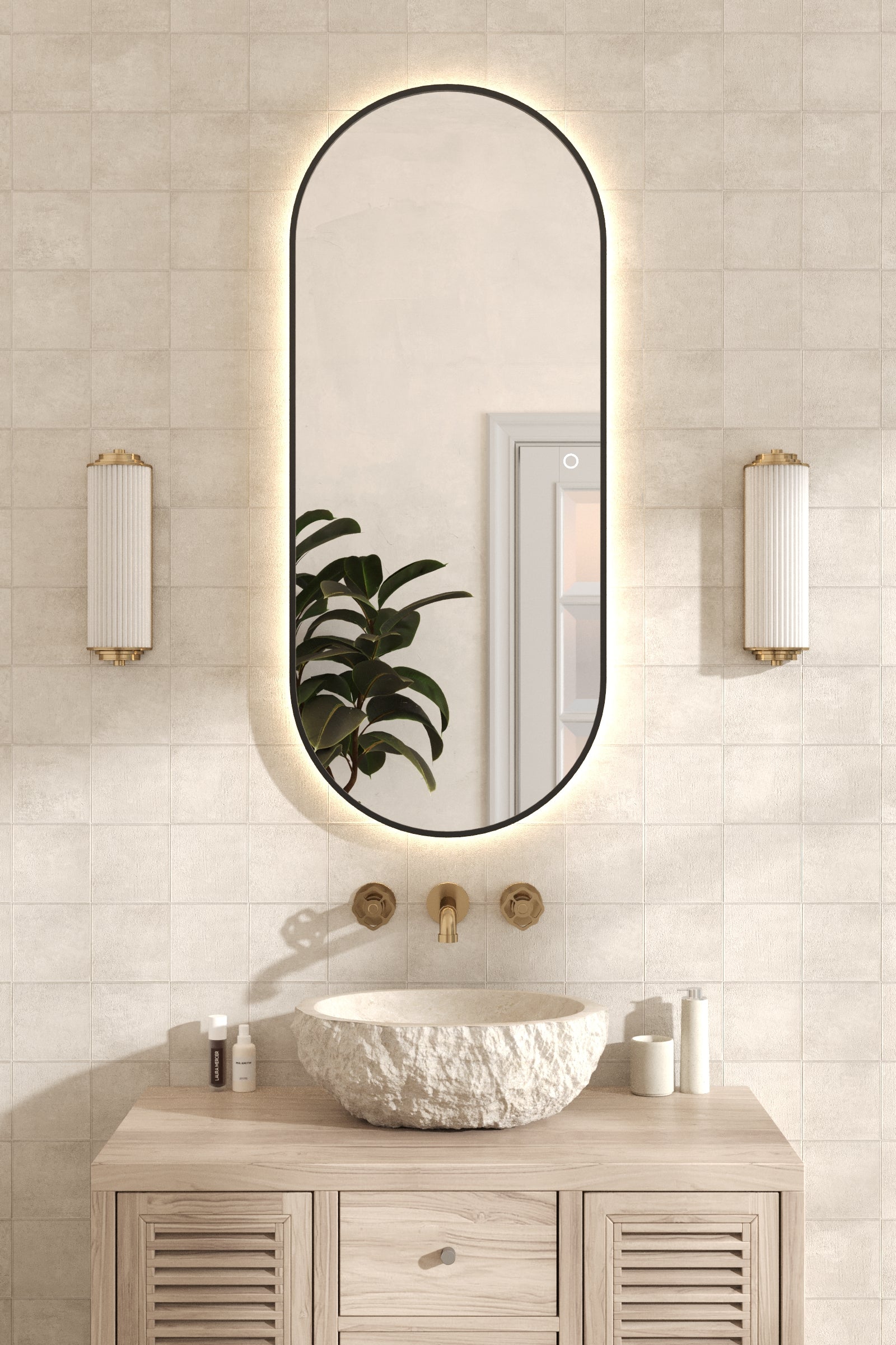 Rimal Black Backlit Oval Wall Mirror - Image 3