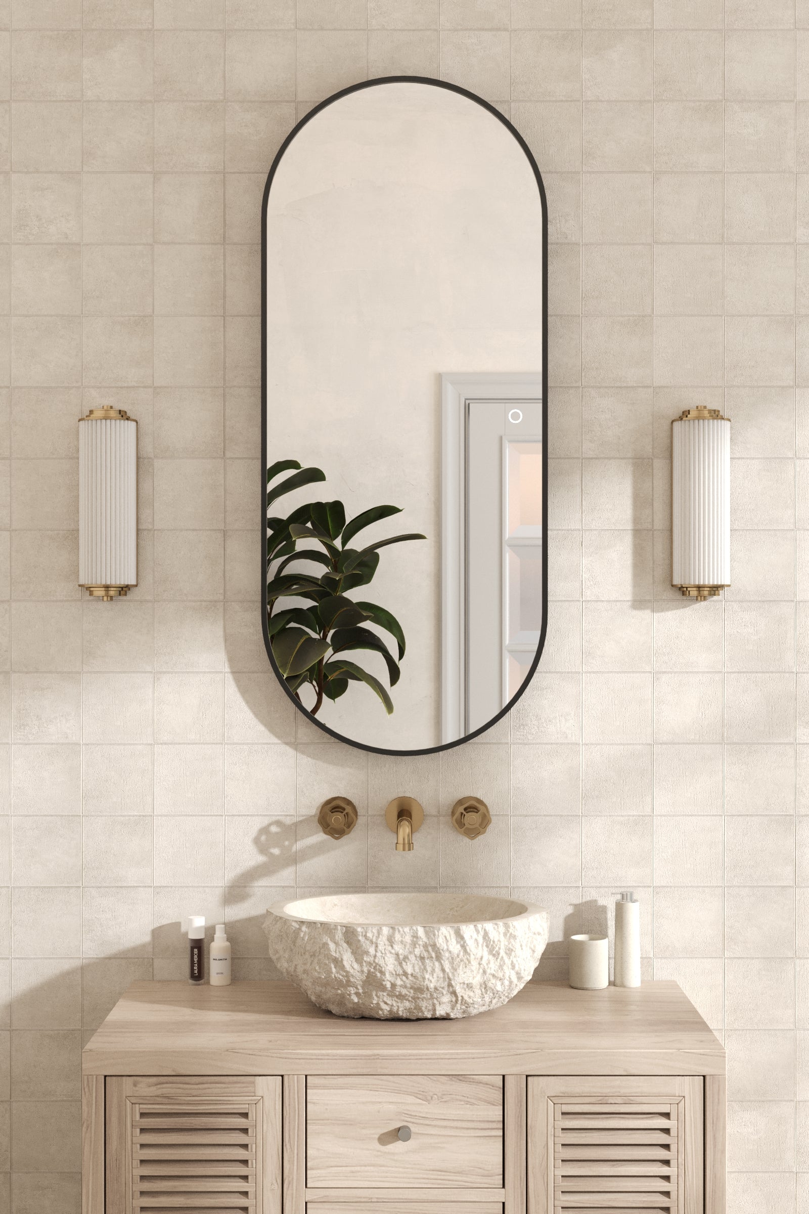 Rimal Black Backlit Oval Wall Mirror - Image 4
