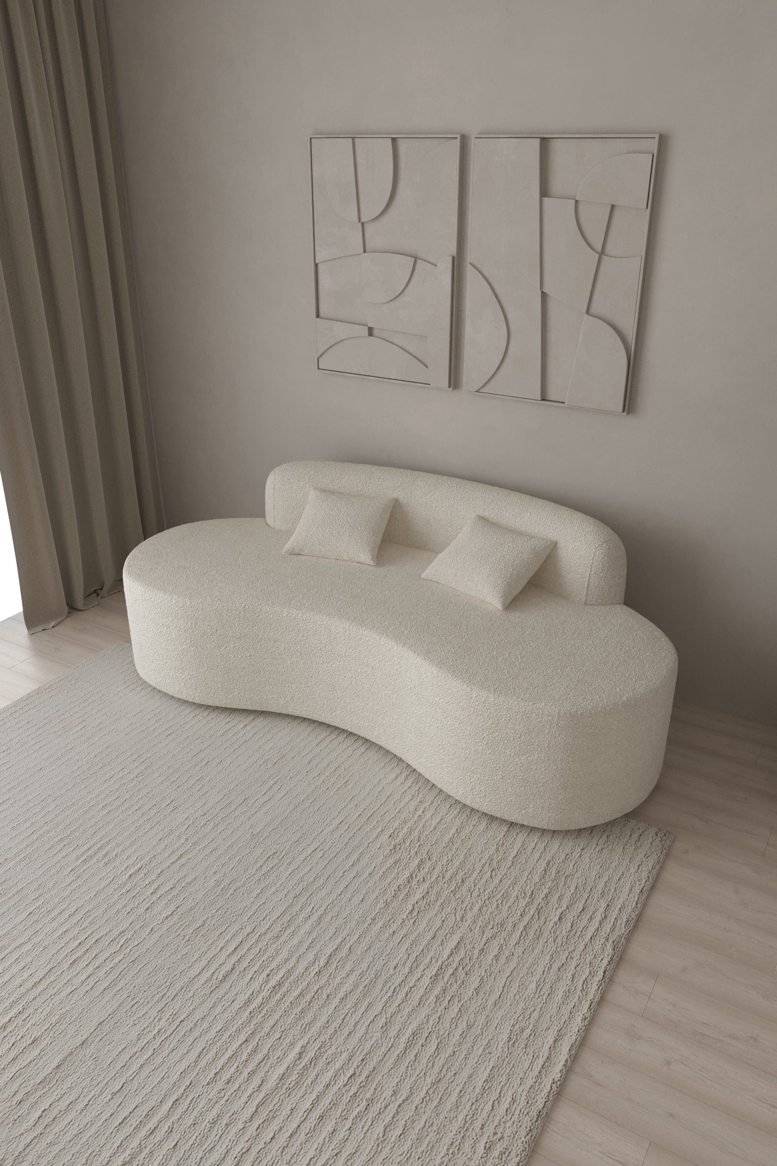 Yasma Boucle Curved 2 Seater Sofa
