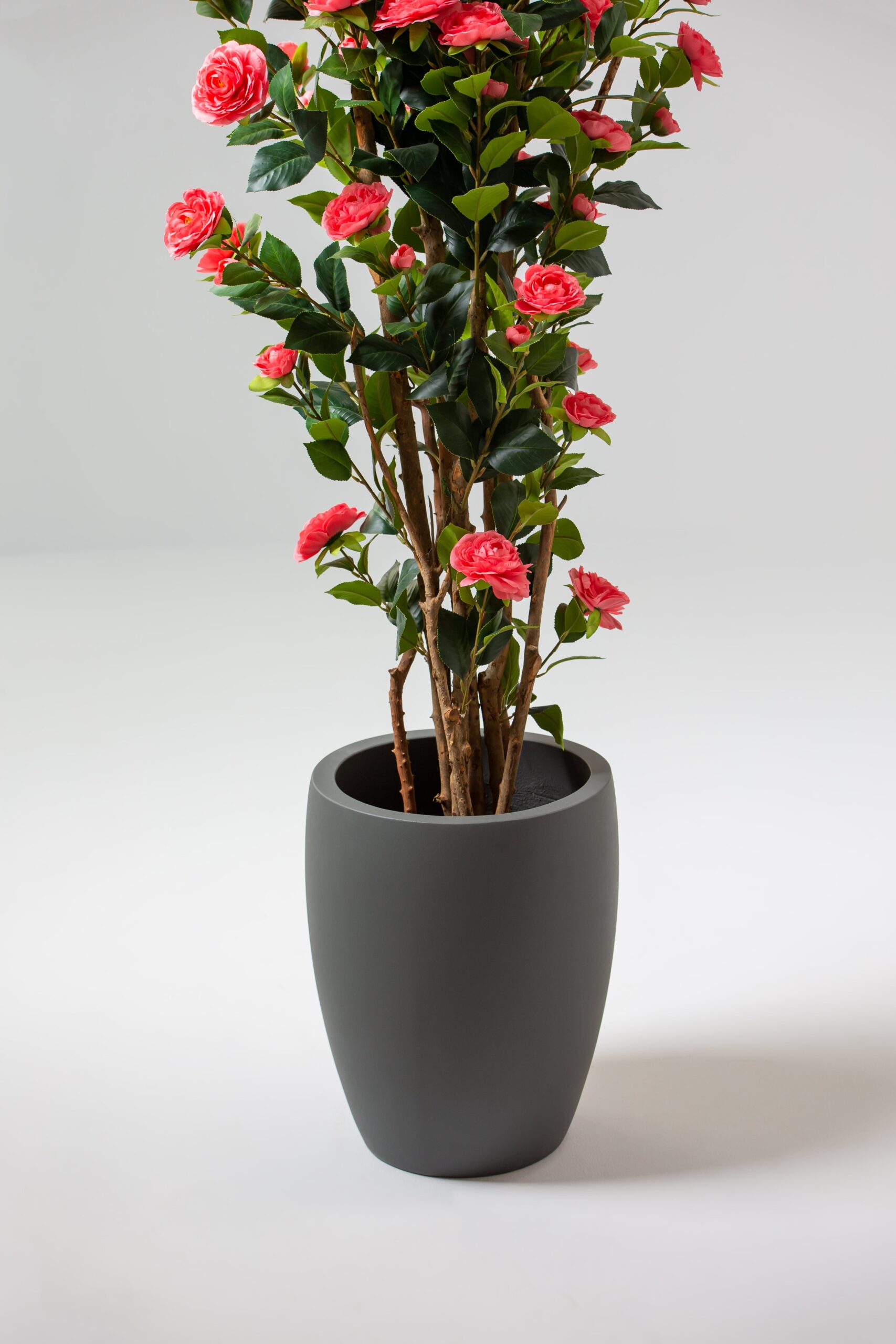 Pink Artificial Camellia Plant With Natural Wooden Trunk - Image 3
