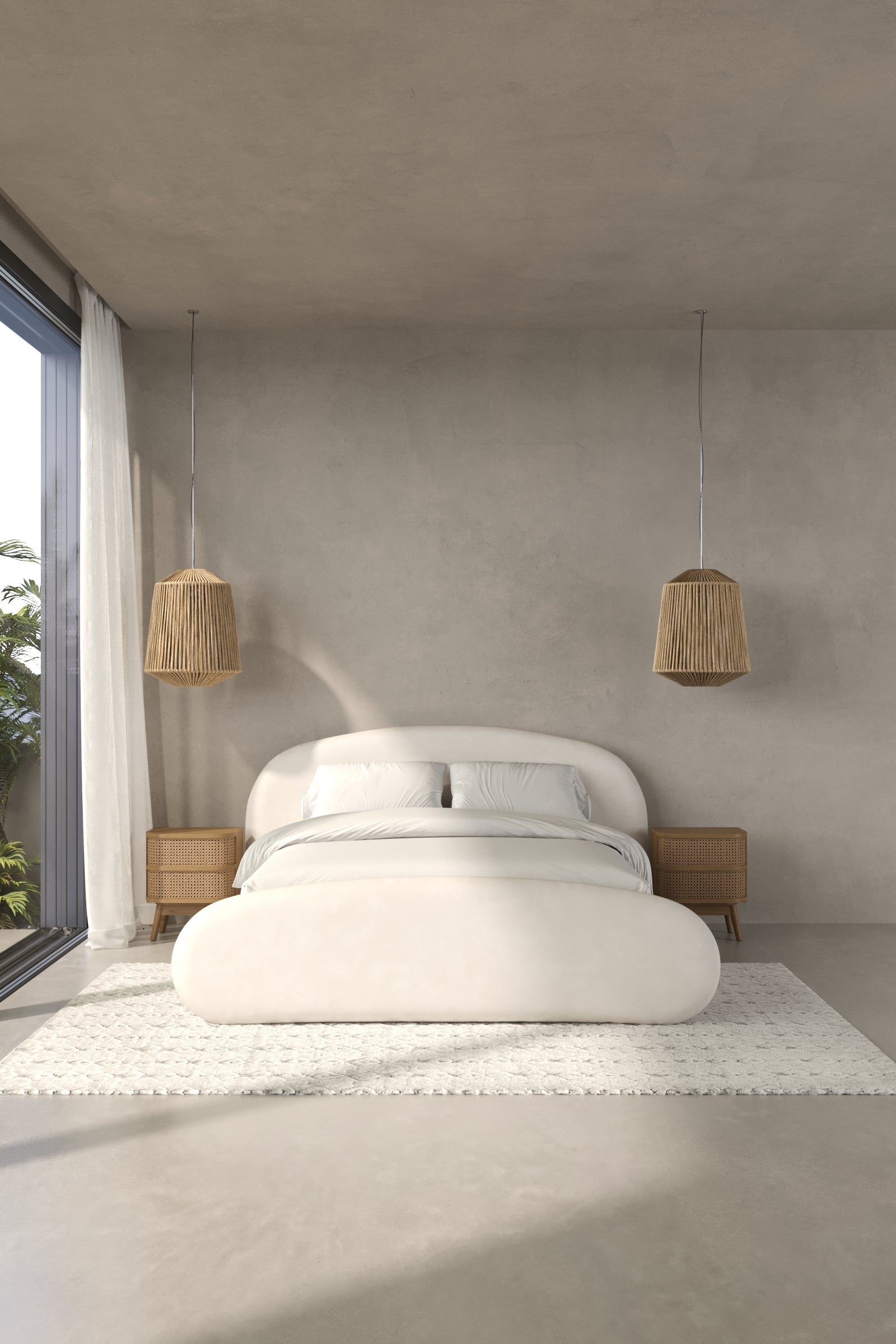 Galadriel Off White Velvet Upholstered Platform Bed