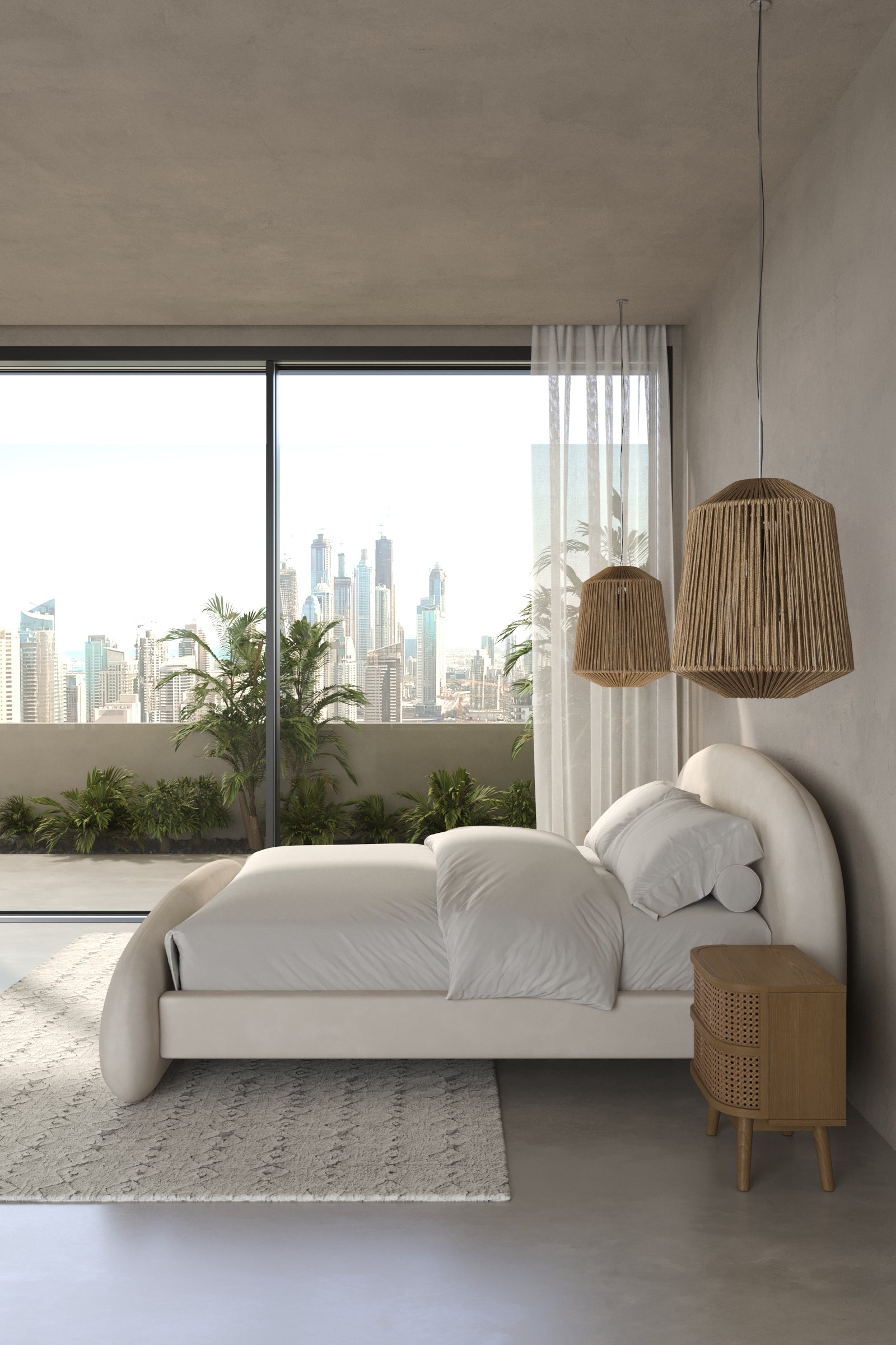 Galadriel Off White Velvet Upholstered Platform Bed - Image 2