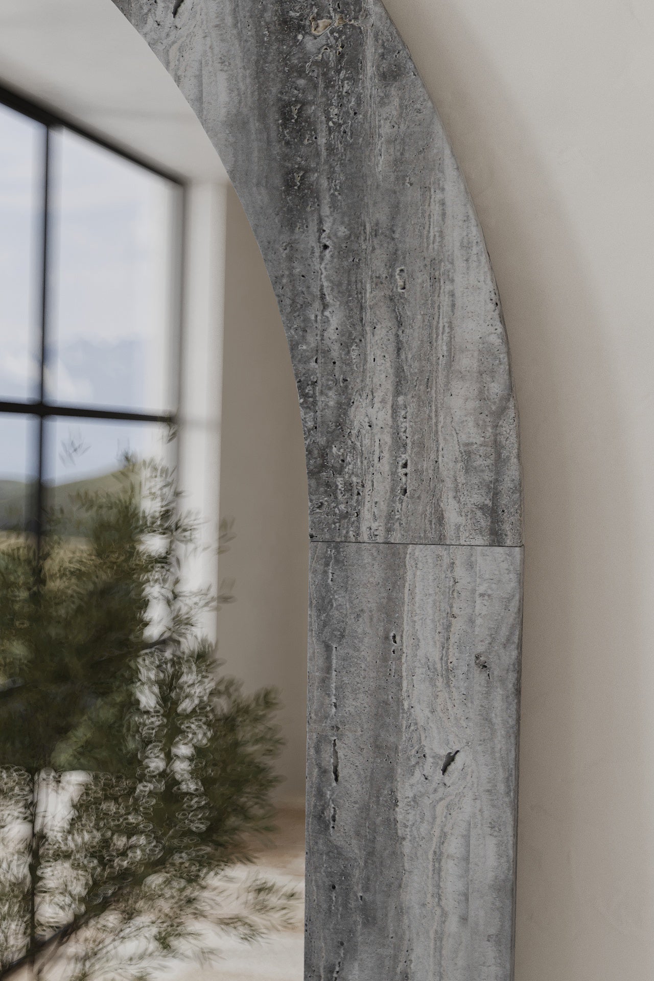 Grey Travertine Arch Mirror - Image 2