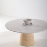 Belova Bianco Marble Dining Table with Travertine Base