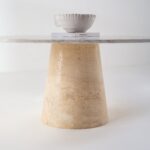 Belova Bianco Marble Dining Table with Travertine Base