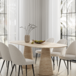 Belova Beige Travertine Oval Dining Table