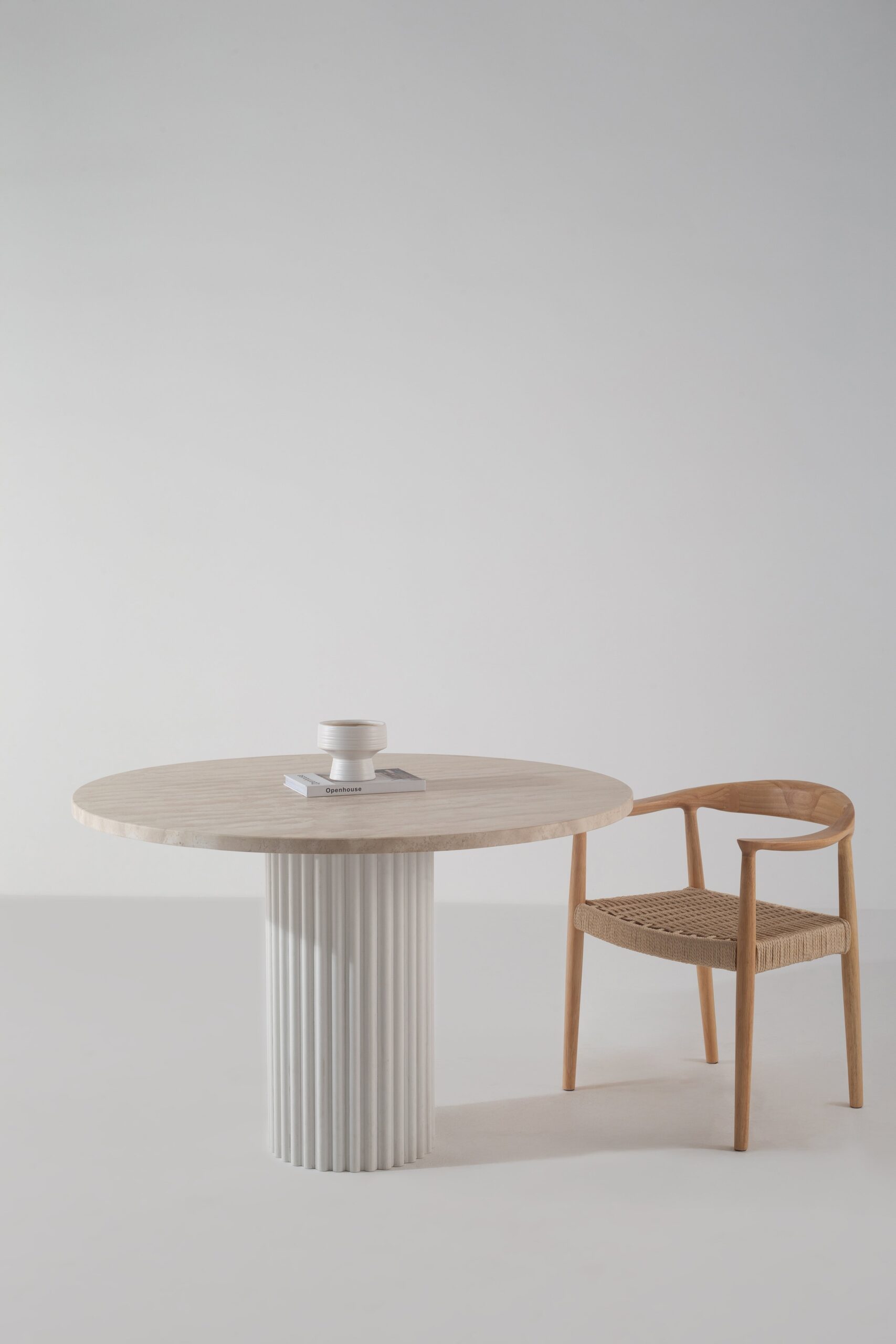 Claire Travertine Dining Table with White Quartz Base - Image 4