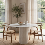 Claire Bianco Venus Dining Table with White Quartz Base