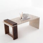 Solene Botticino Marble Table with Wooden Base