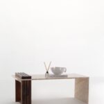 Solene Botticino Marble Table with Wooden Base