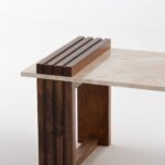 Solene Botticino Marble Table with Wooden Base