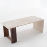 Solene Botticino Marble Table with Wooden Base