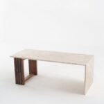 Solene Botticino Marble Table with Wooden Base