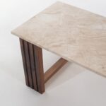 Solene Botticino Marble Table with Wooden Base