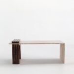 Solene Botticino Marble Table with Wooden Base