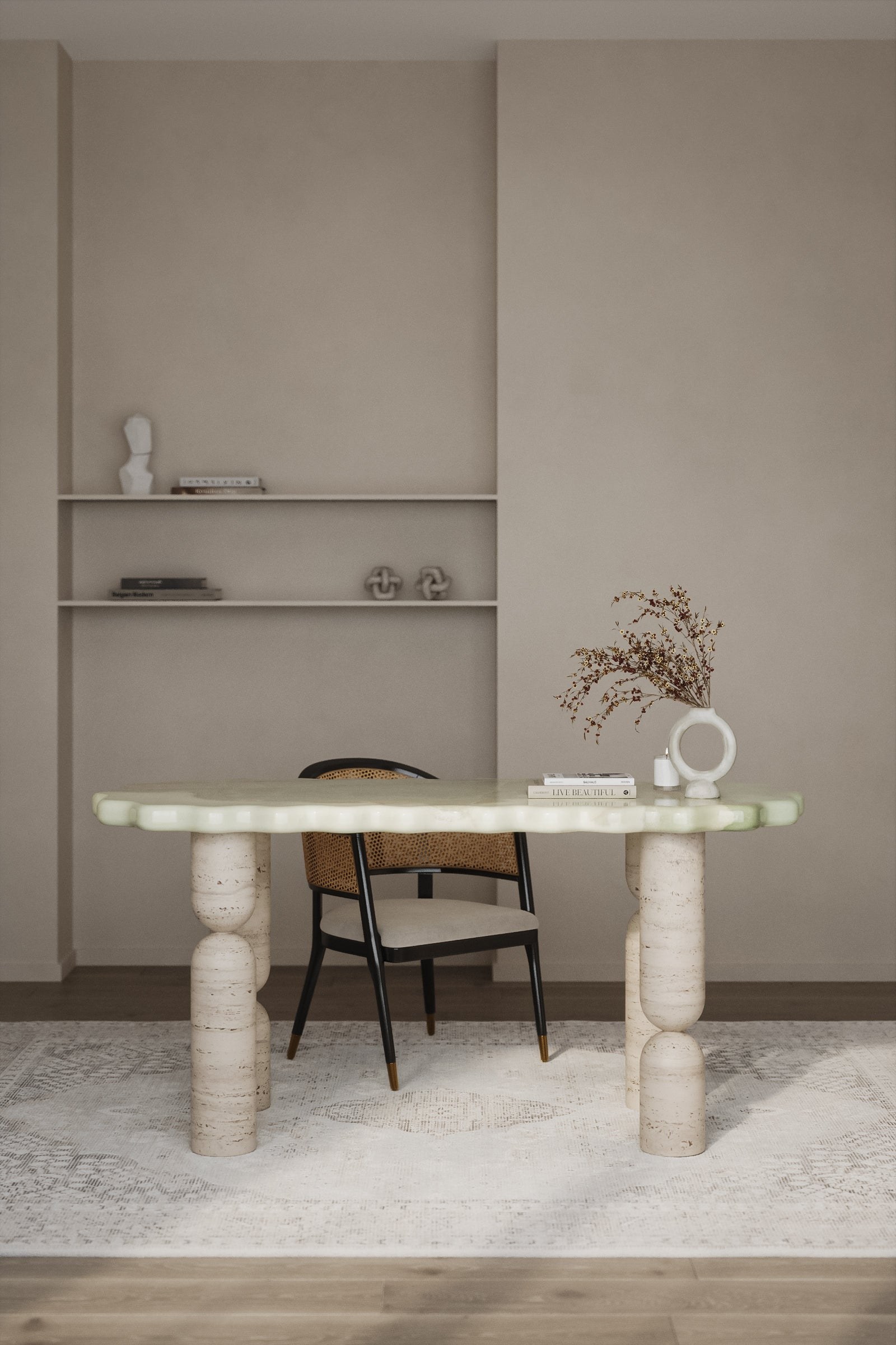 Kisner Green Onyx Marble Desk With Travertine Legs - Image 2