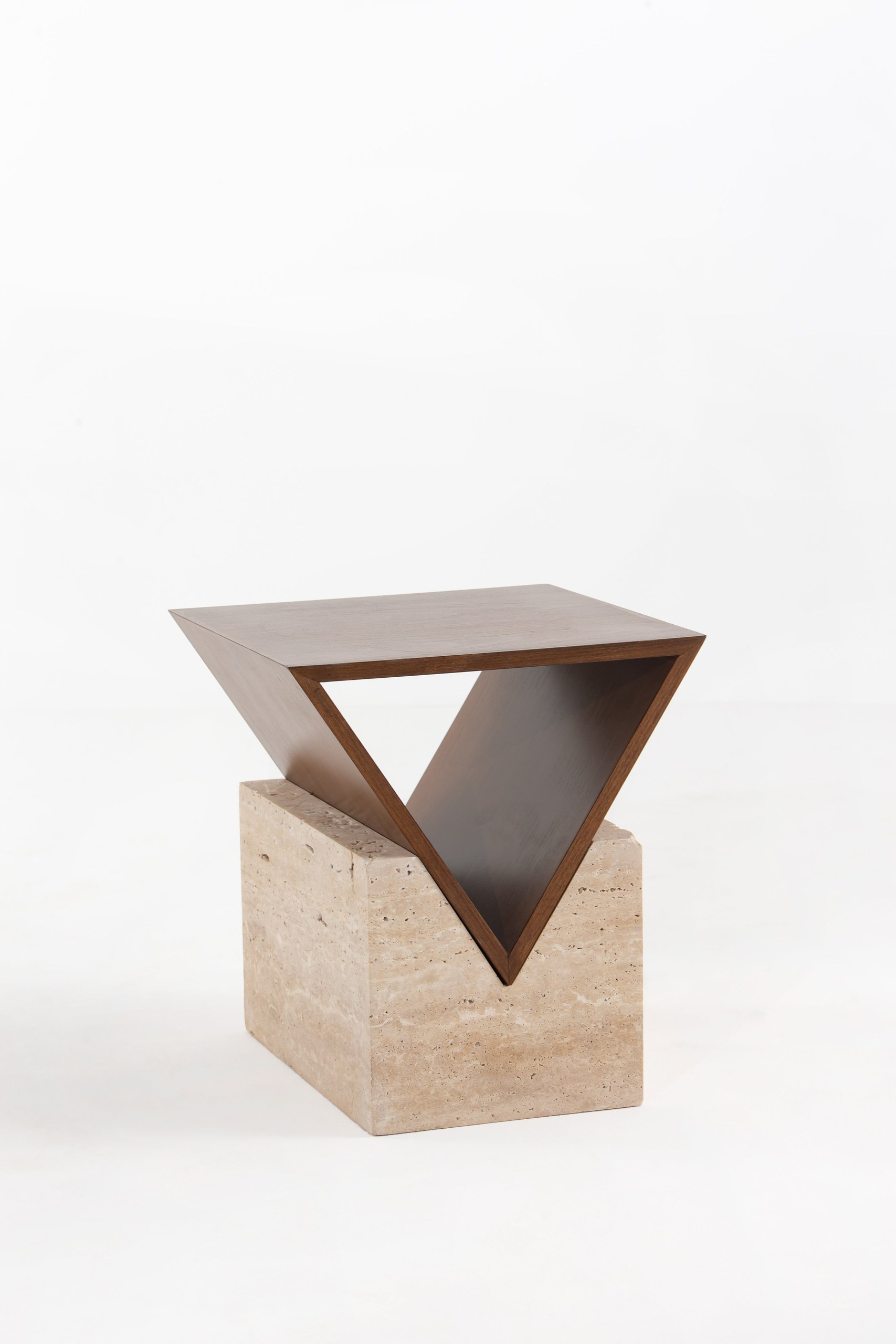 Tasya Beige Travertine Side Table With Wooden Top (46x50CM)