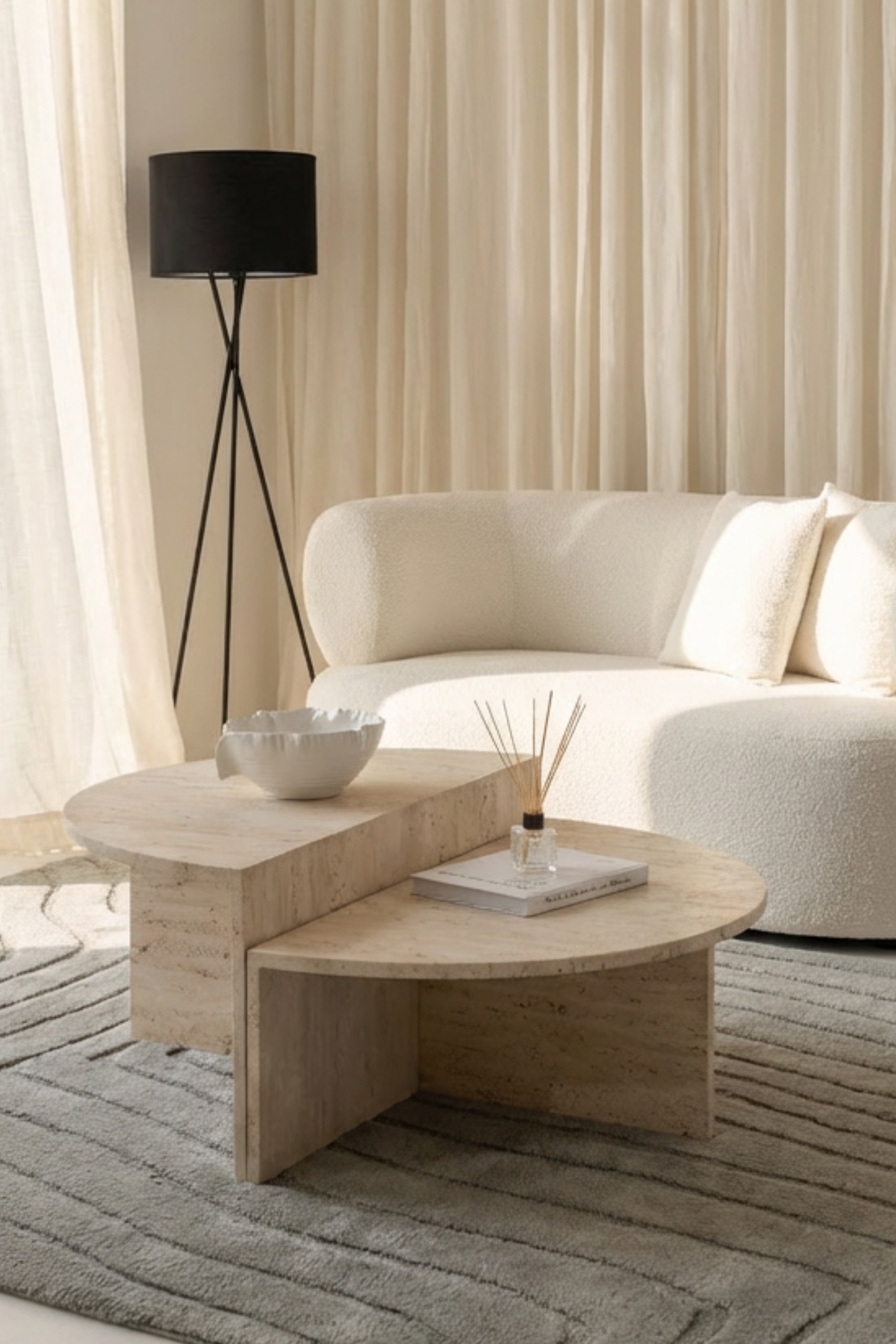 Emmeline Nesting Travertine Beige Coffee Table