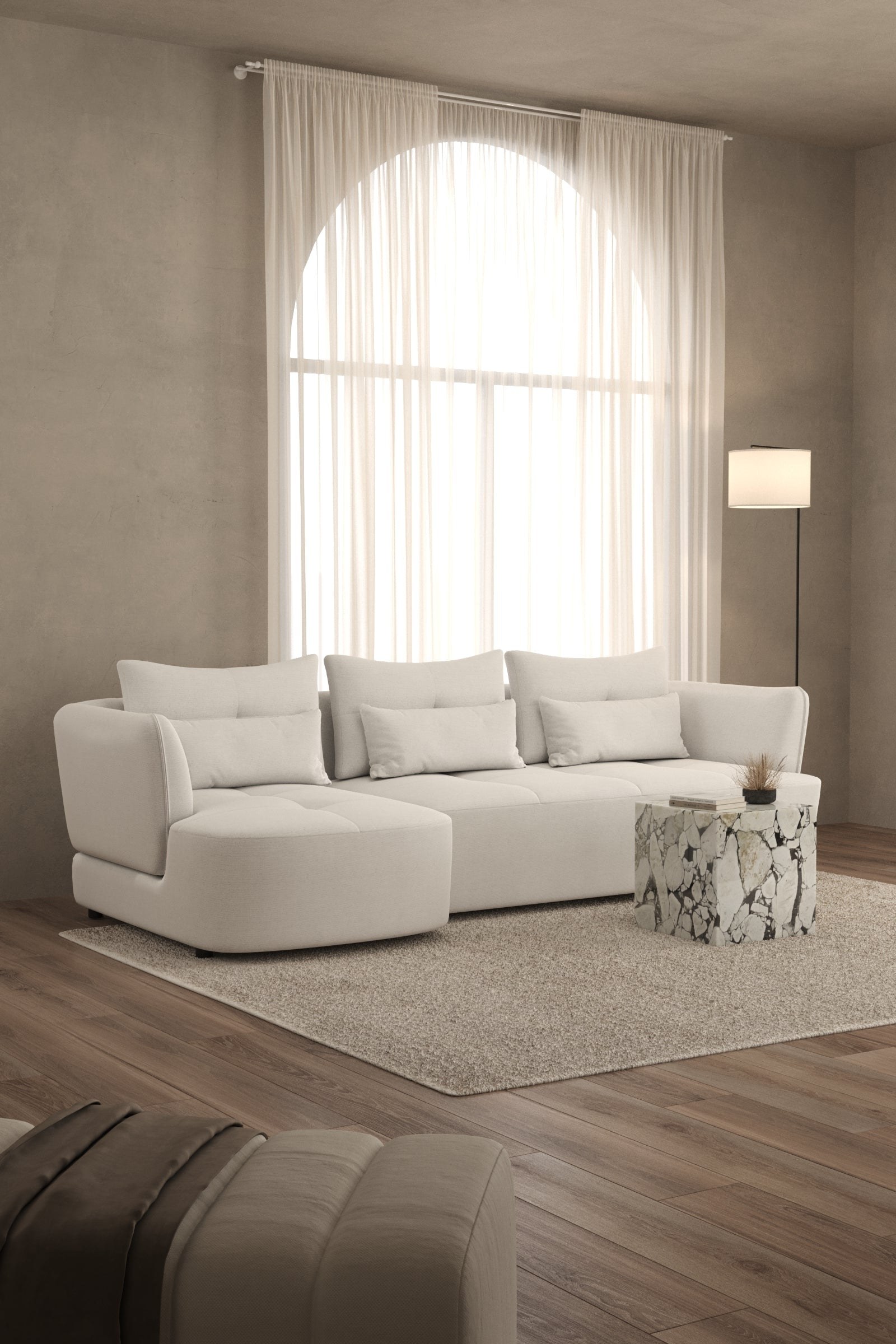 Briella Stone Ivory 3 Seater Sofa With Chaise