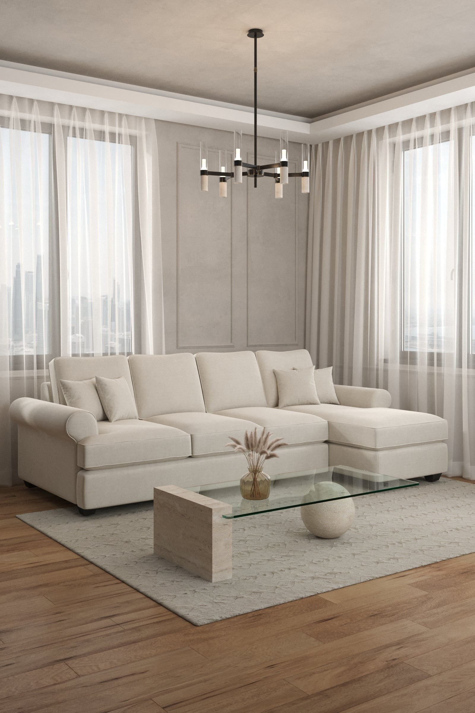 Betty Stone Ivory 4 Seater L-Shape Sofa