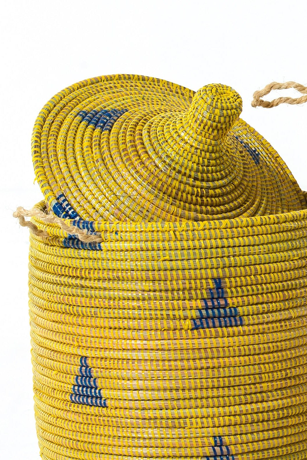 Maisha Yellow & Blue Triangle Patterned Handmade Basket - Image 2