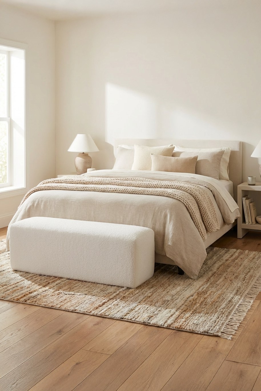 Mackenzie White Boucle Bench