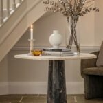 Eclisse Travertine Top Dining Table with Orobico Grey Base