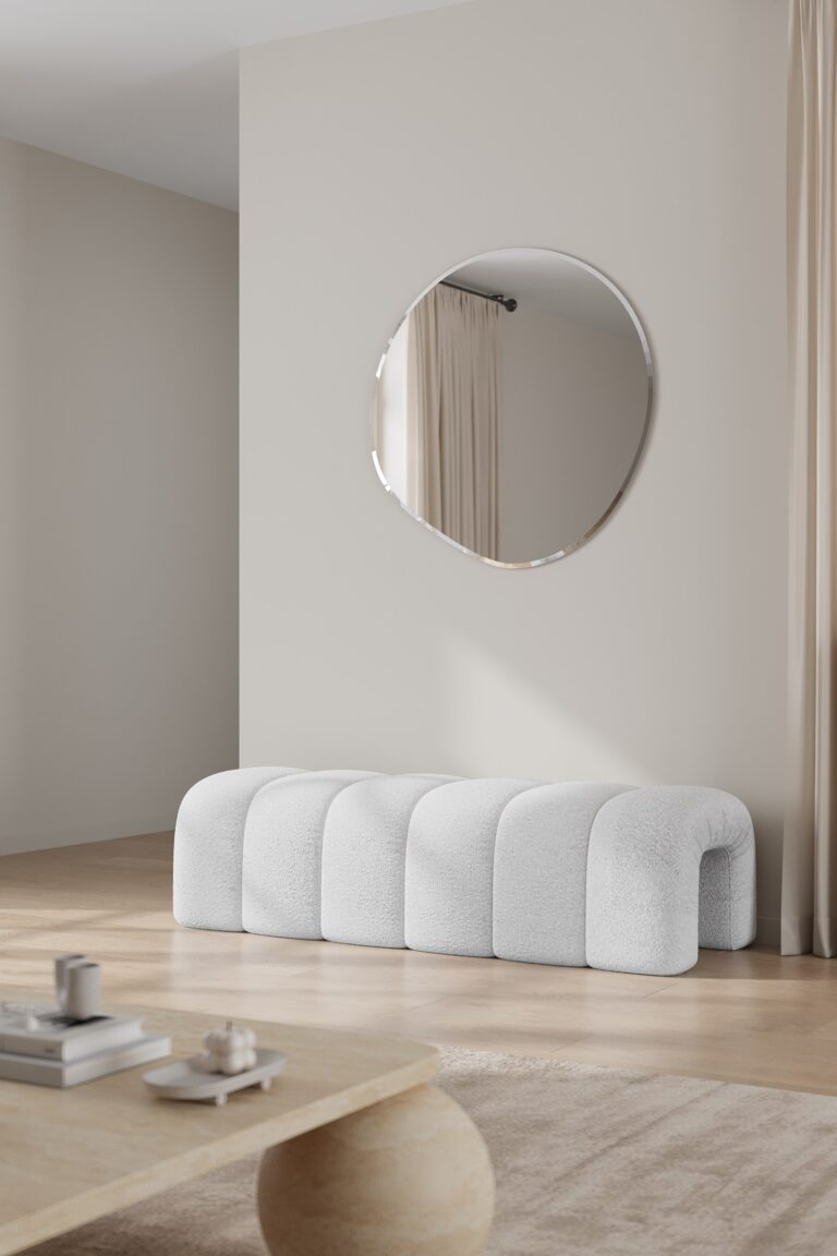 Graciell White Boucle Bench