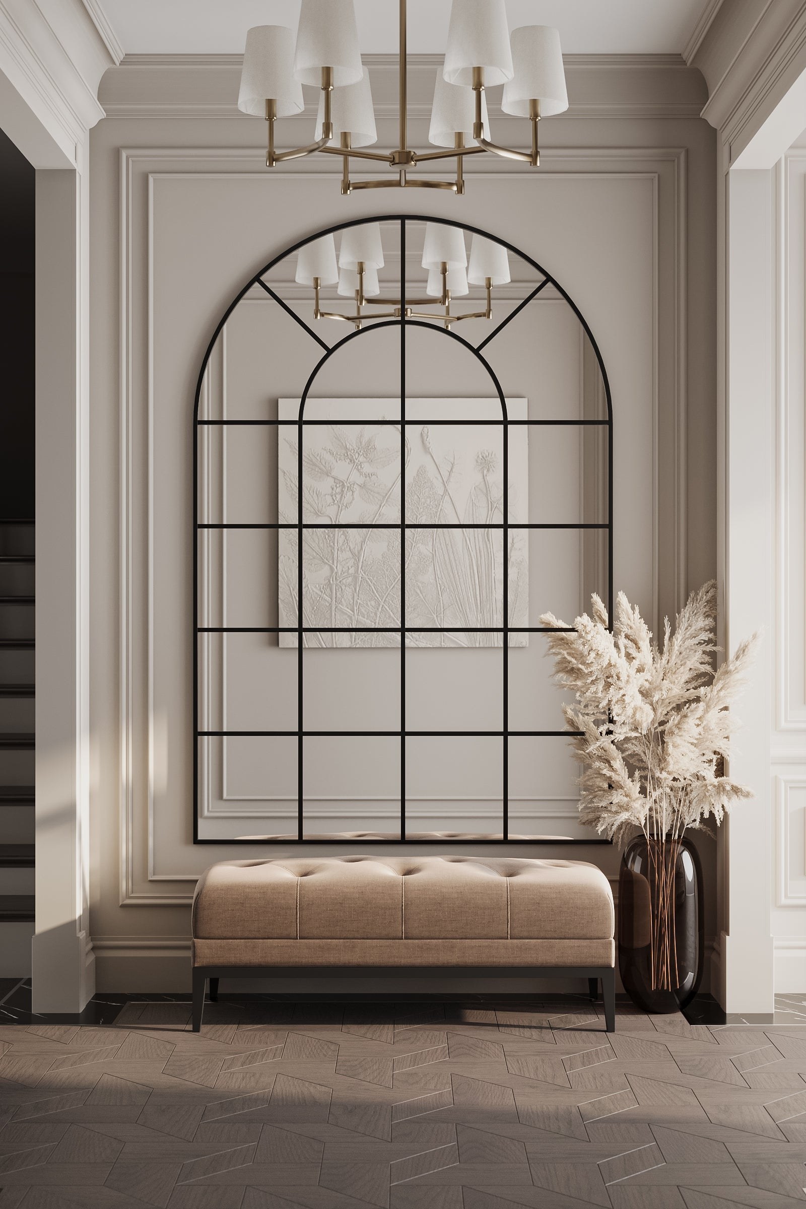 Astrid XL Black Window Arch Full Length Mirror (210x140 CM)