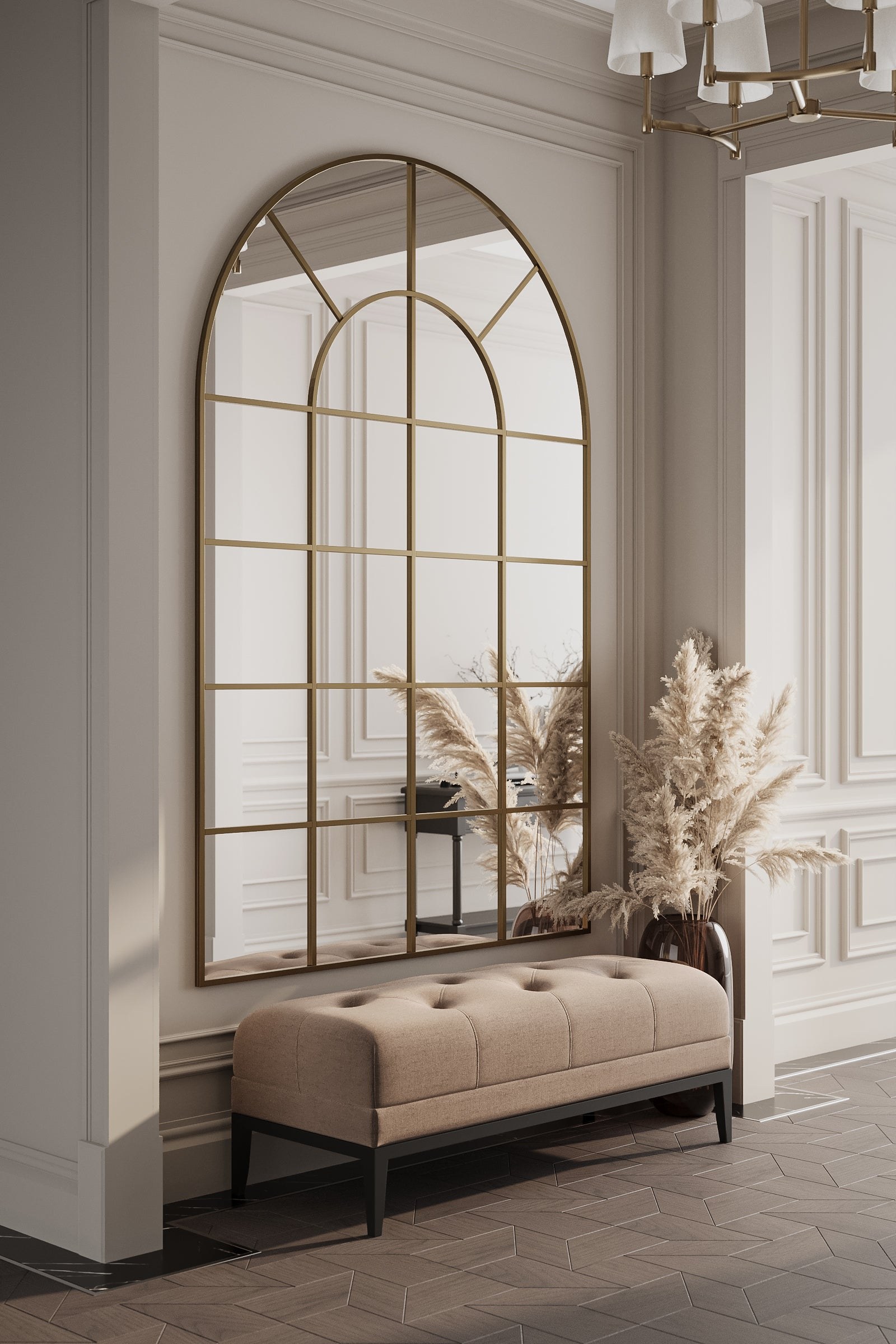 Astrid XL Gold Window Arch Full Length Mirror (210x140 CM)