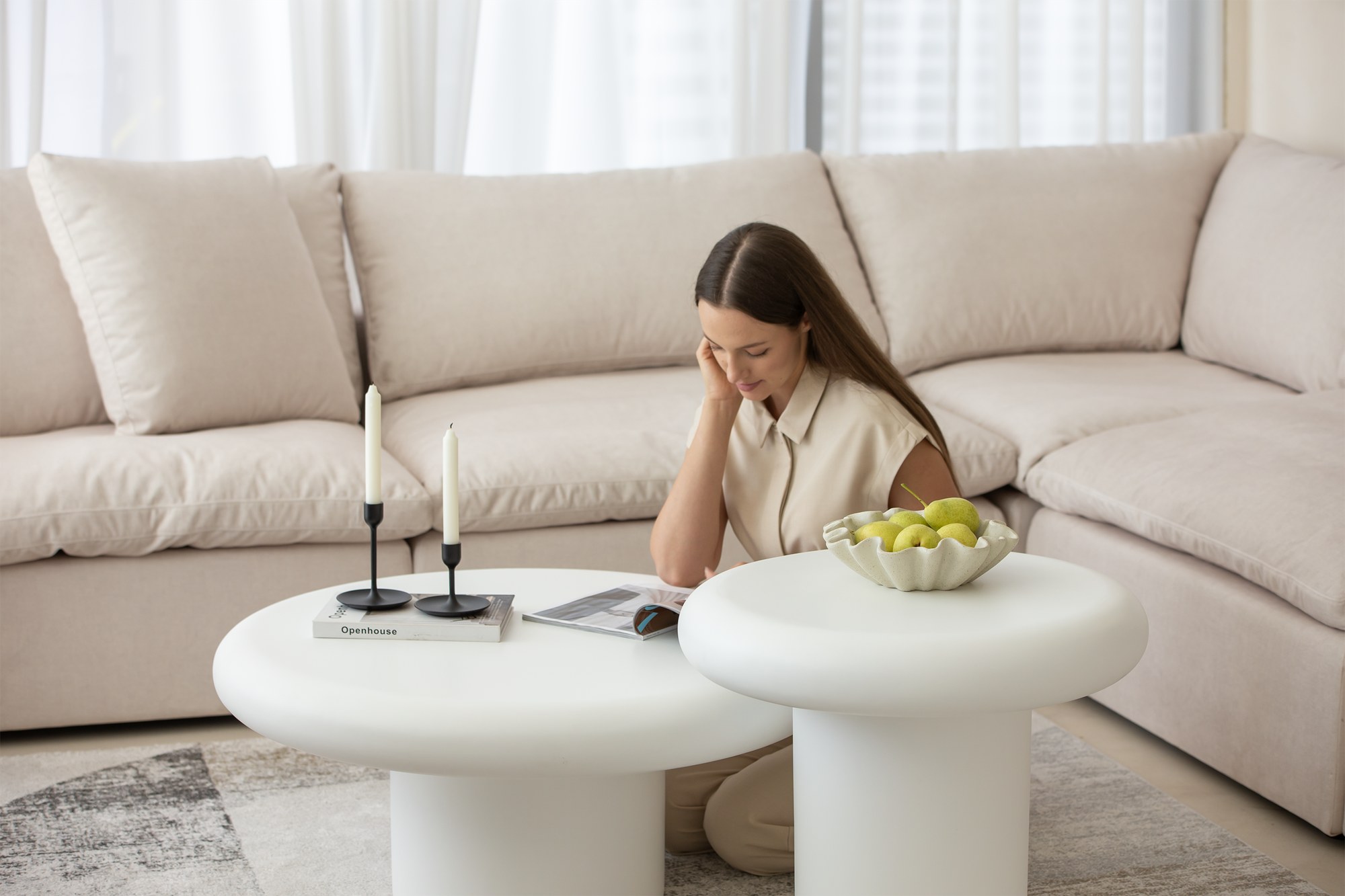 Velia Off White Microconcrete Nesting Coffee Table - Image 7