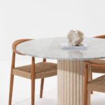 Claire Fior De Pasco Dining Table with Beige Travertine Base