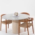 Claire Fior De Pasco Dining Table with Beige Travertine Base