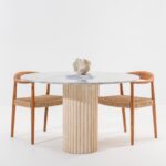 Claire Fior De Pasco Dining Table with Beige Travertine Base