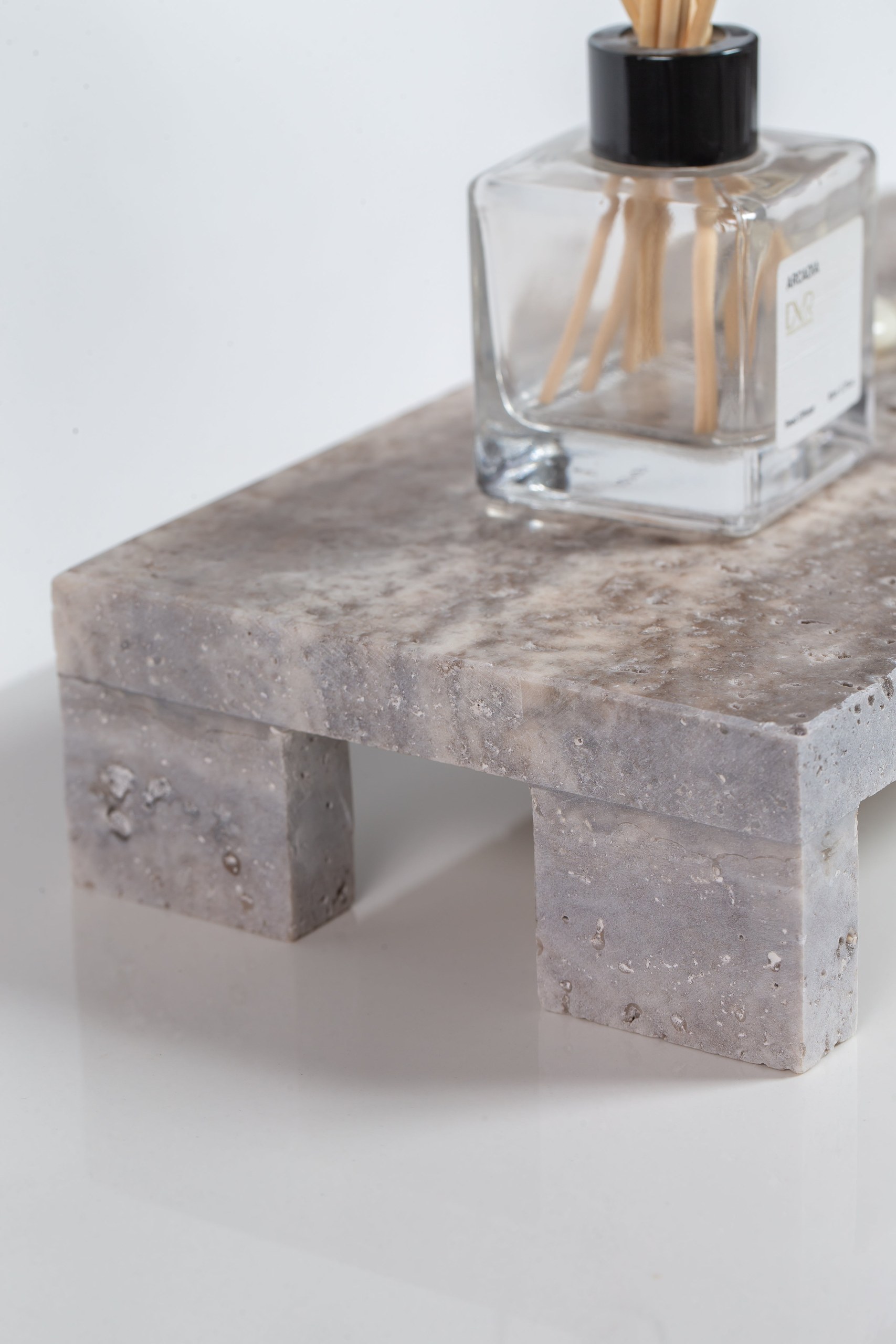 Grey Travertine Tray with Four Legs - Image 3
