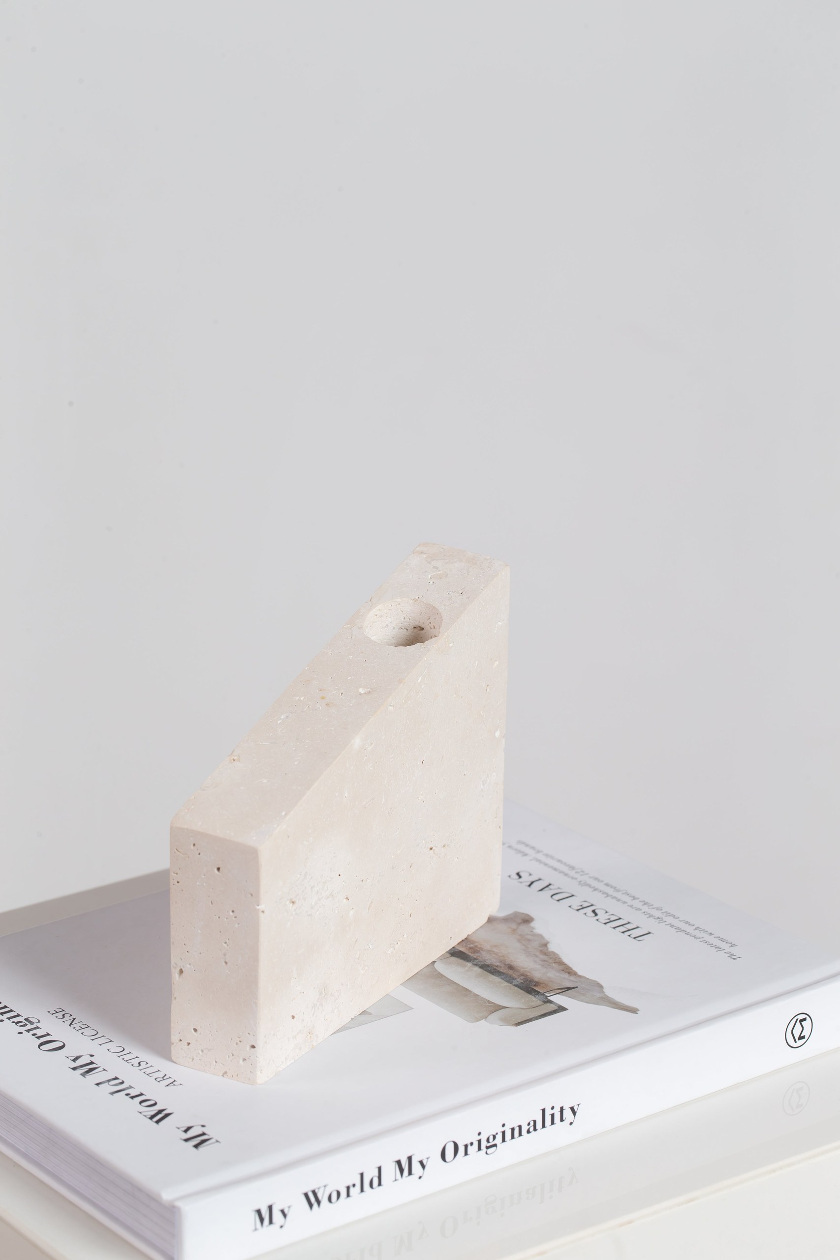 Beige Travertine Candleholders - Image 2