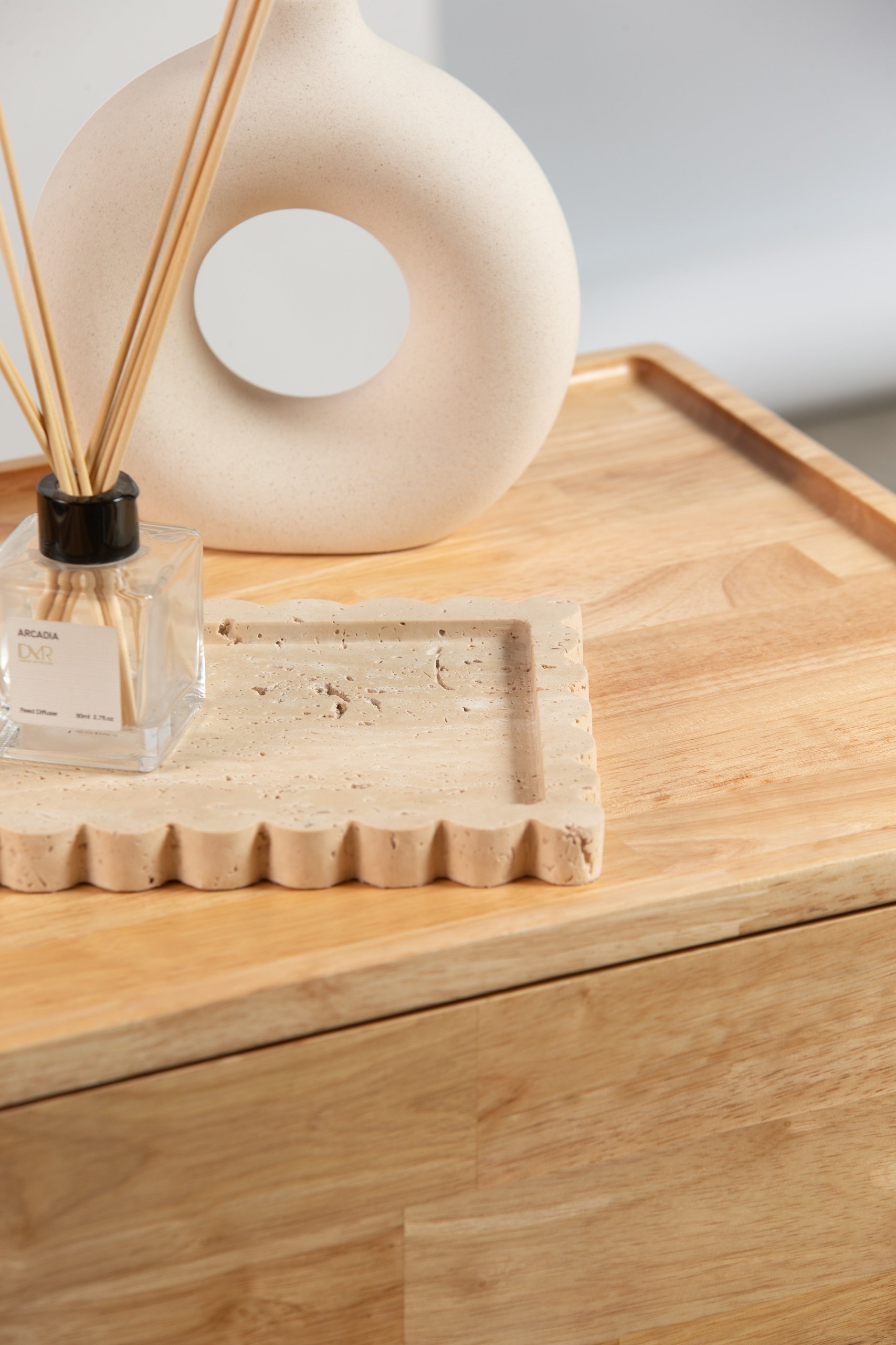 Beige Travertine Rectangular Fluted Edge Tray - Image 3