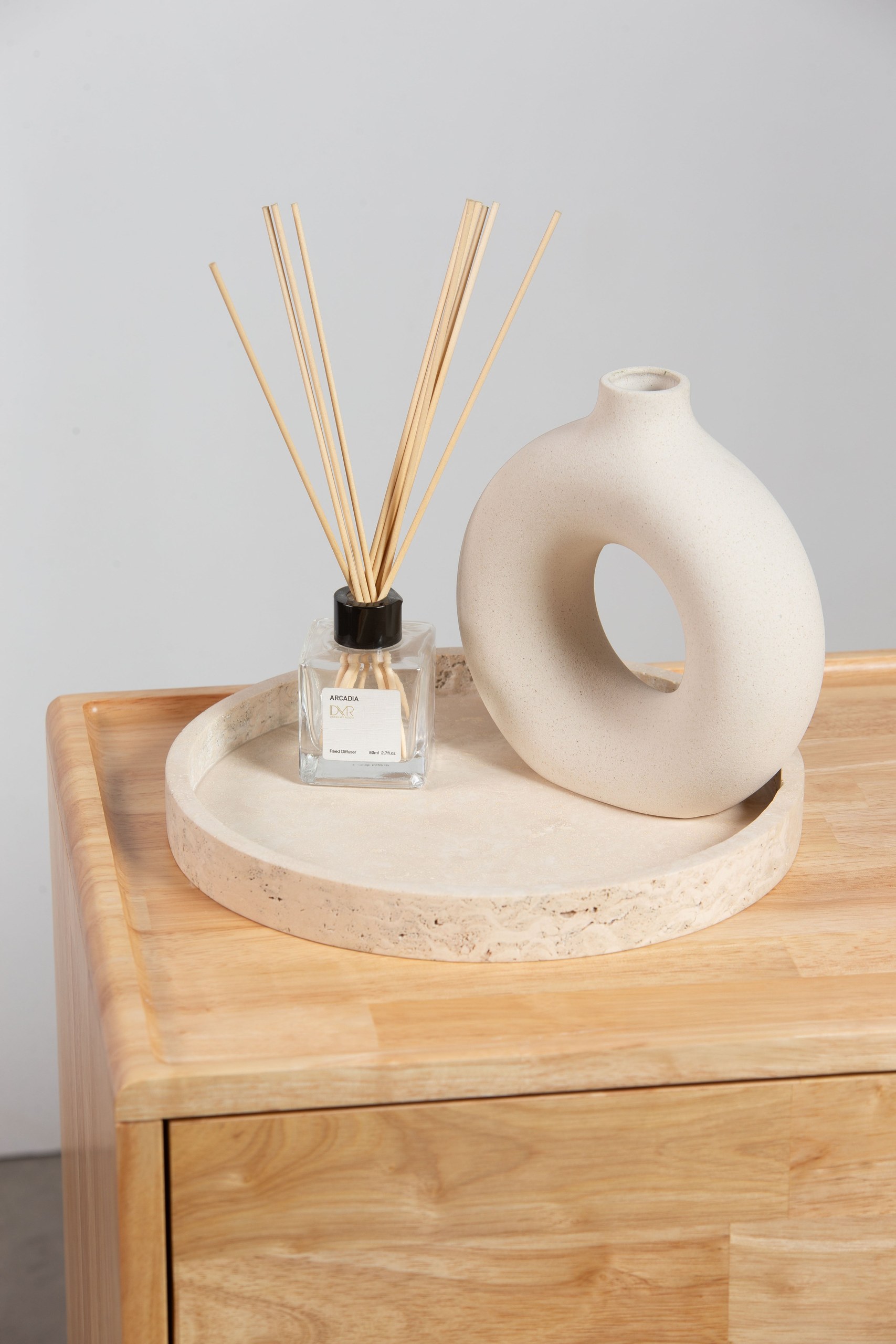 Beige Travertine Round Decorative Serving Tray