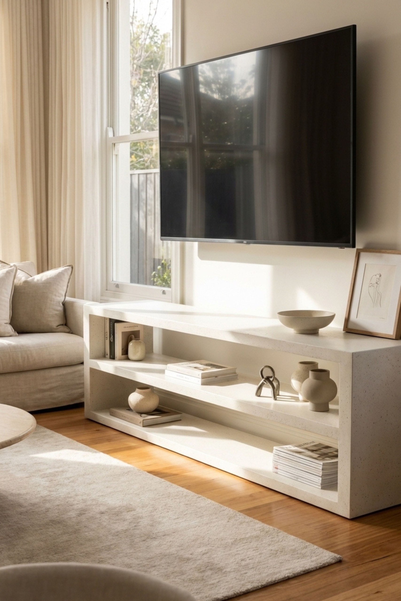 Nysa Off White Speckled Microconcrete TV Unit - Image 4