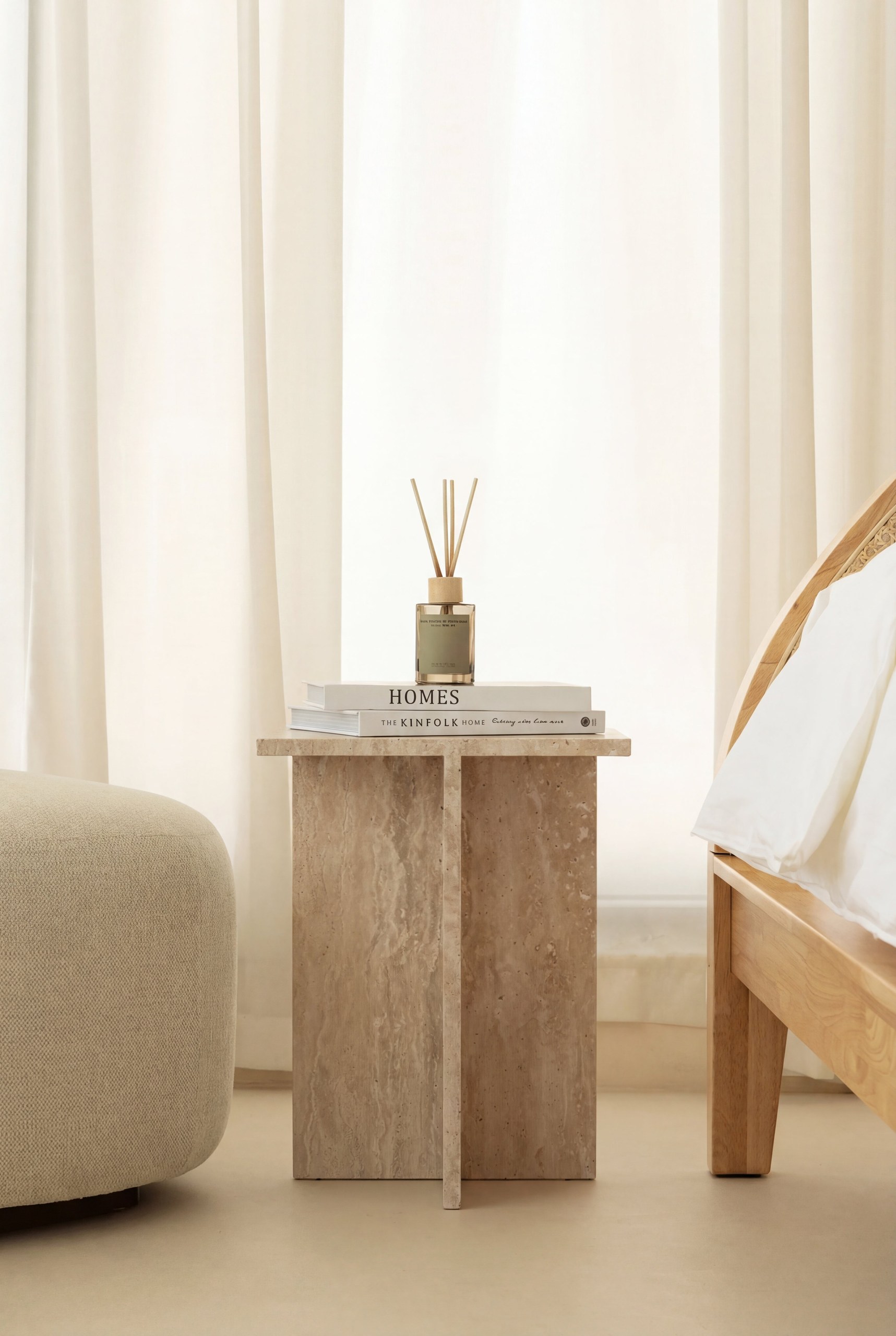 Calluna Beige Travertine Side Table