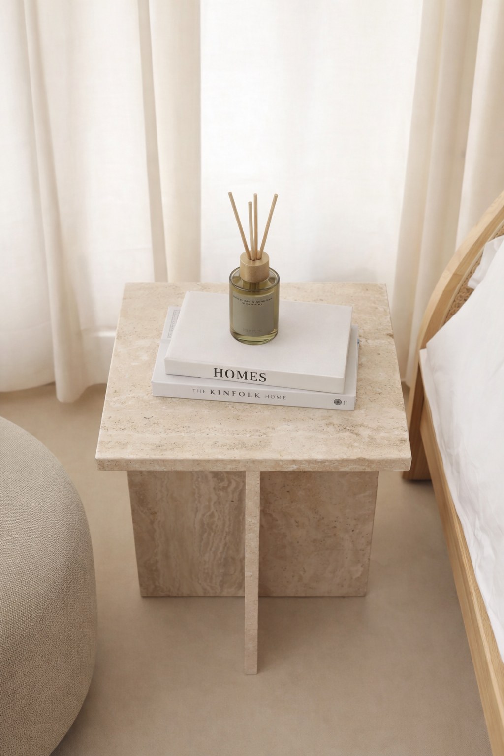 Calluna Beige Travertine Side Table - Image 2