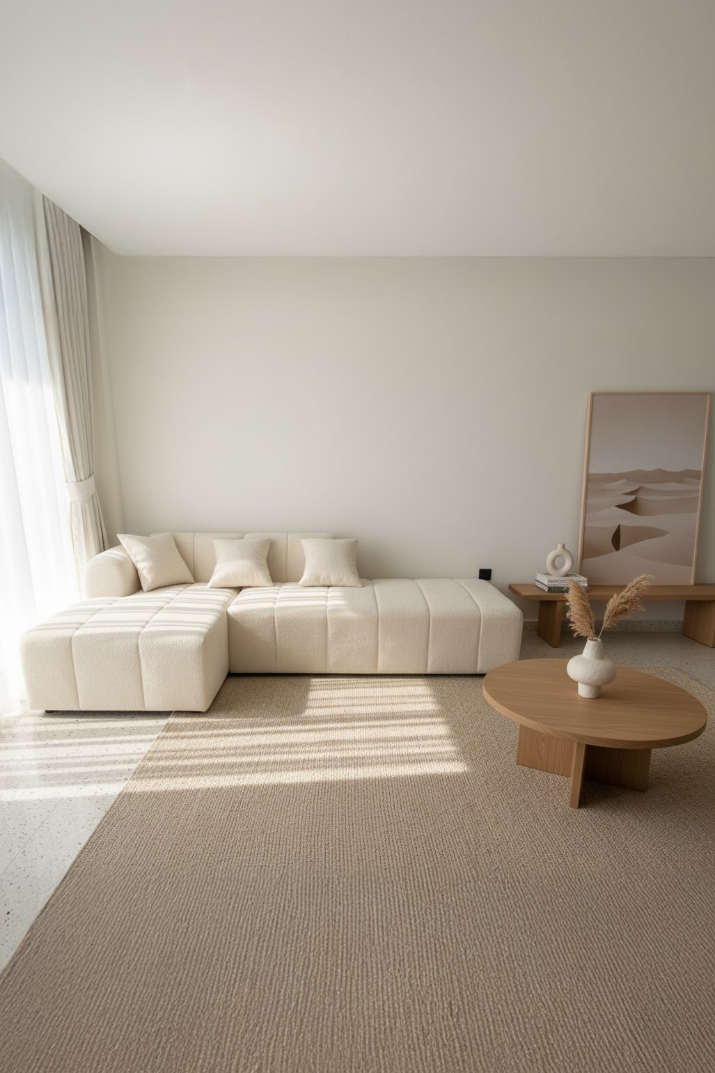 Sorelle Off White 3 Seater Boucle L-Shape Sofa