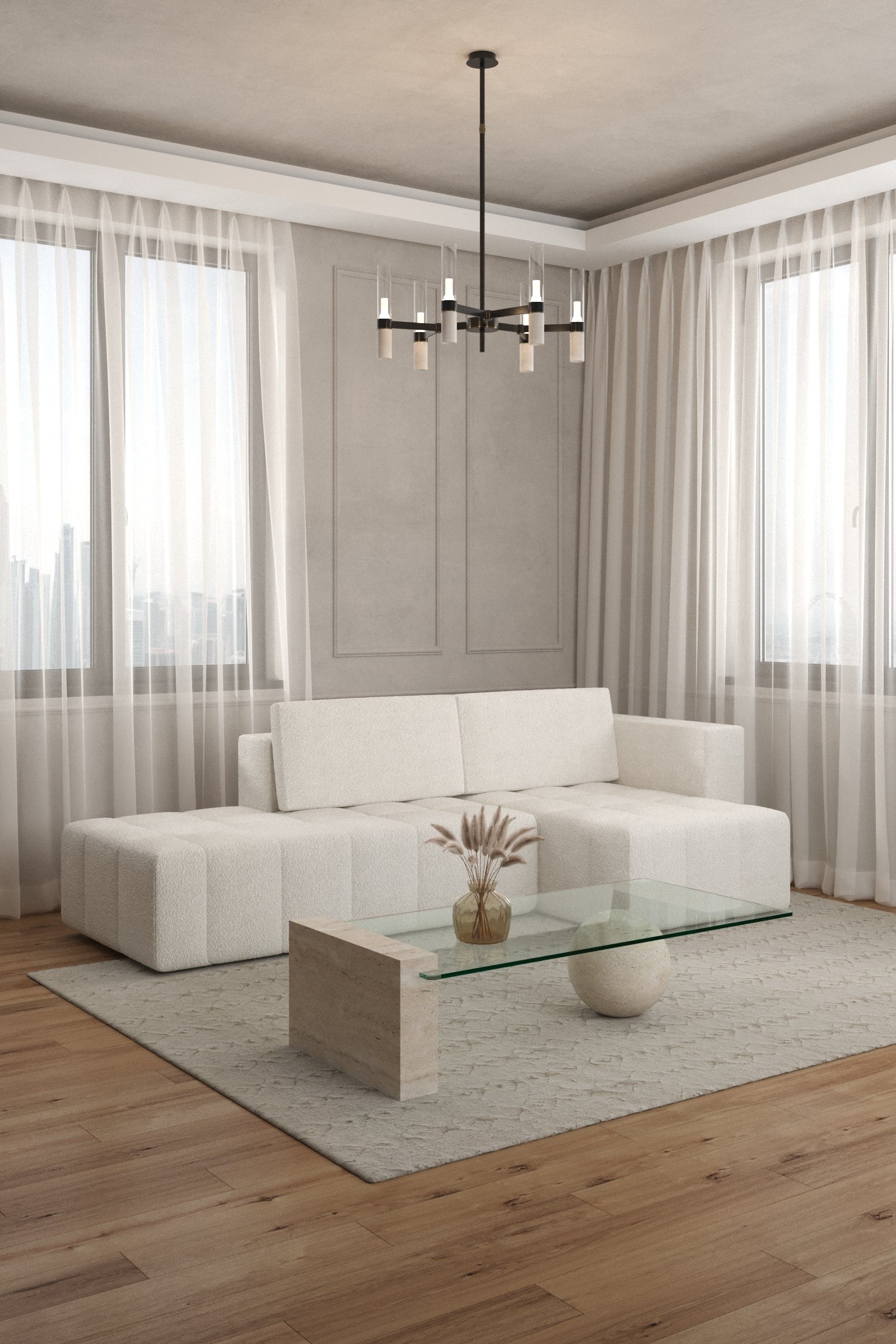 Calden Off White Boucle 3 Seater L-Shape Sofa