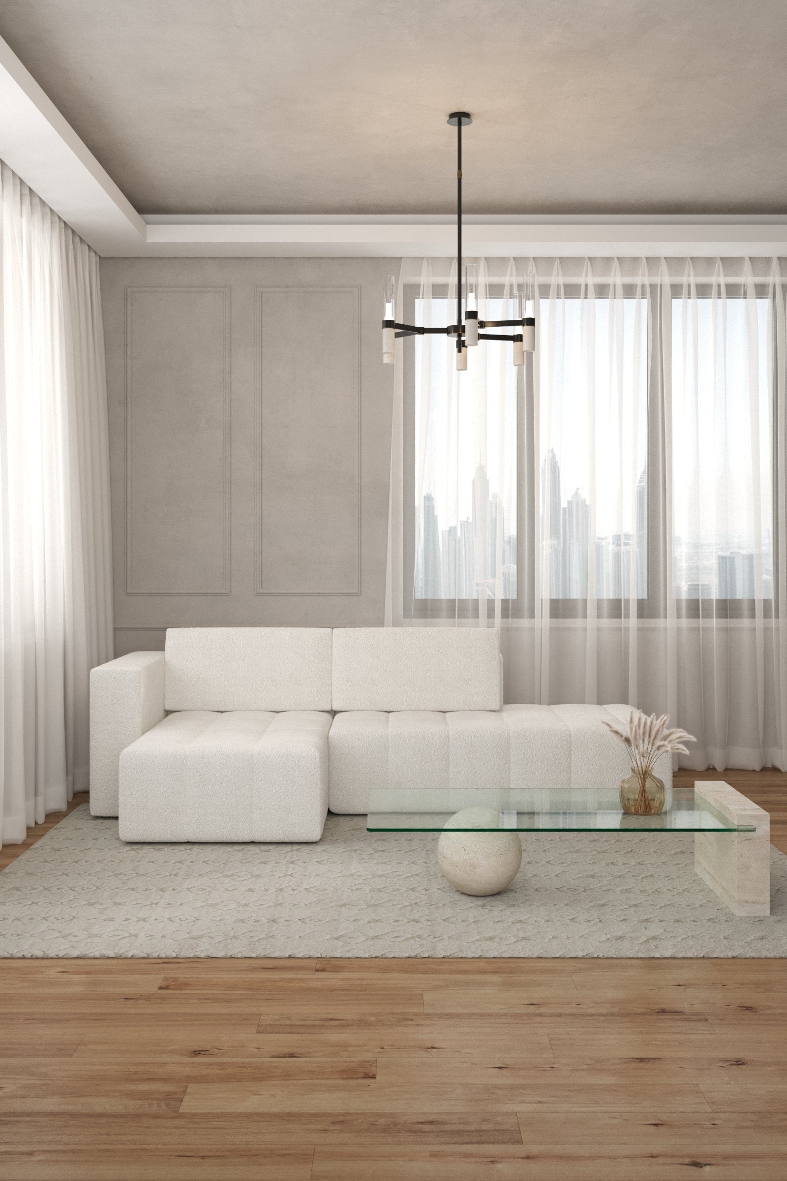 Calden Off White Boucle 3 Seater L-Shape Sofa - Image 2