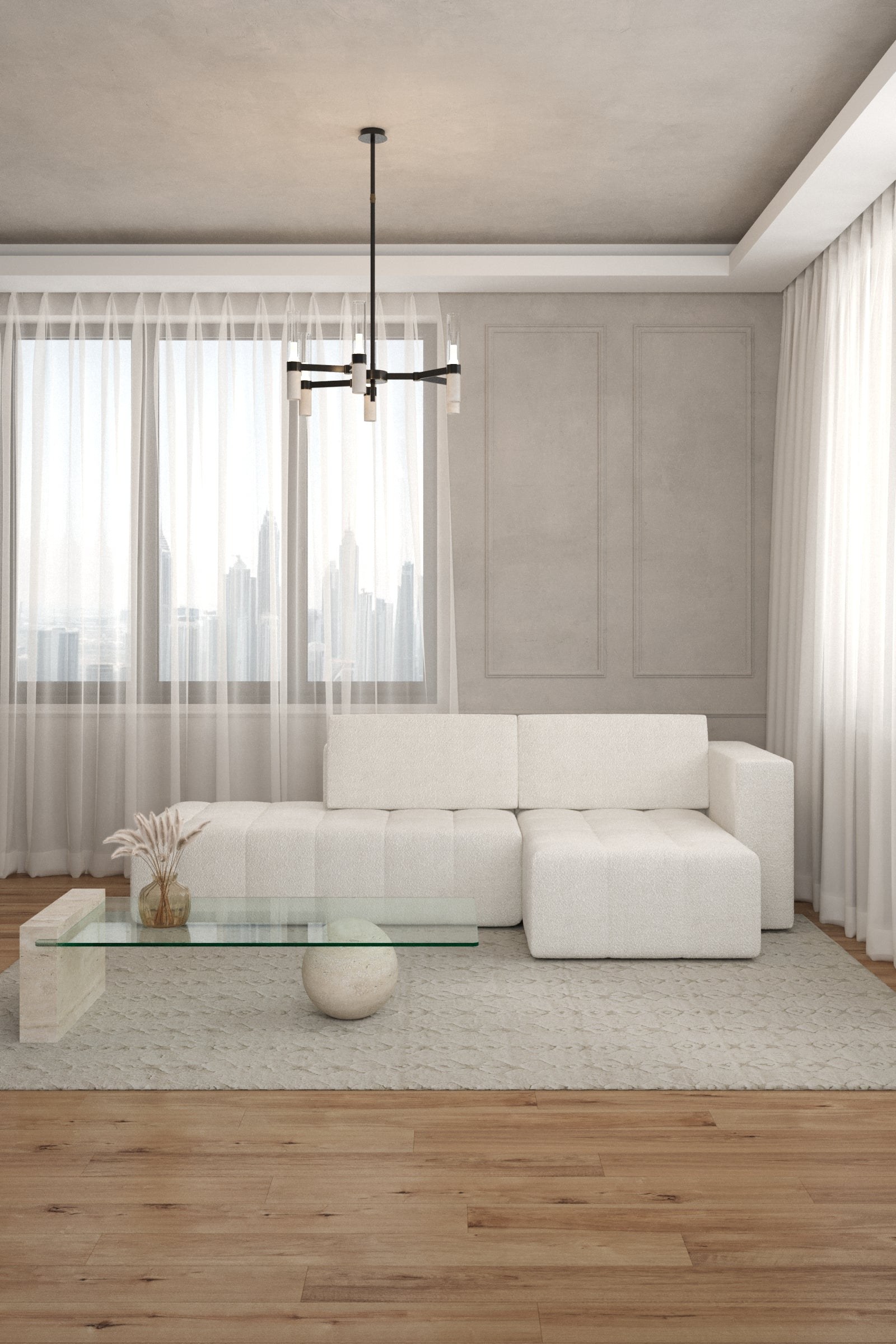 Calden Off White Boucle 3 Seater L-Shape Sofa - Image 3