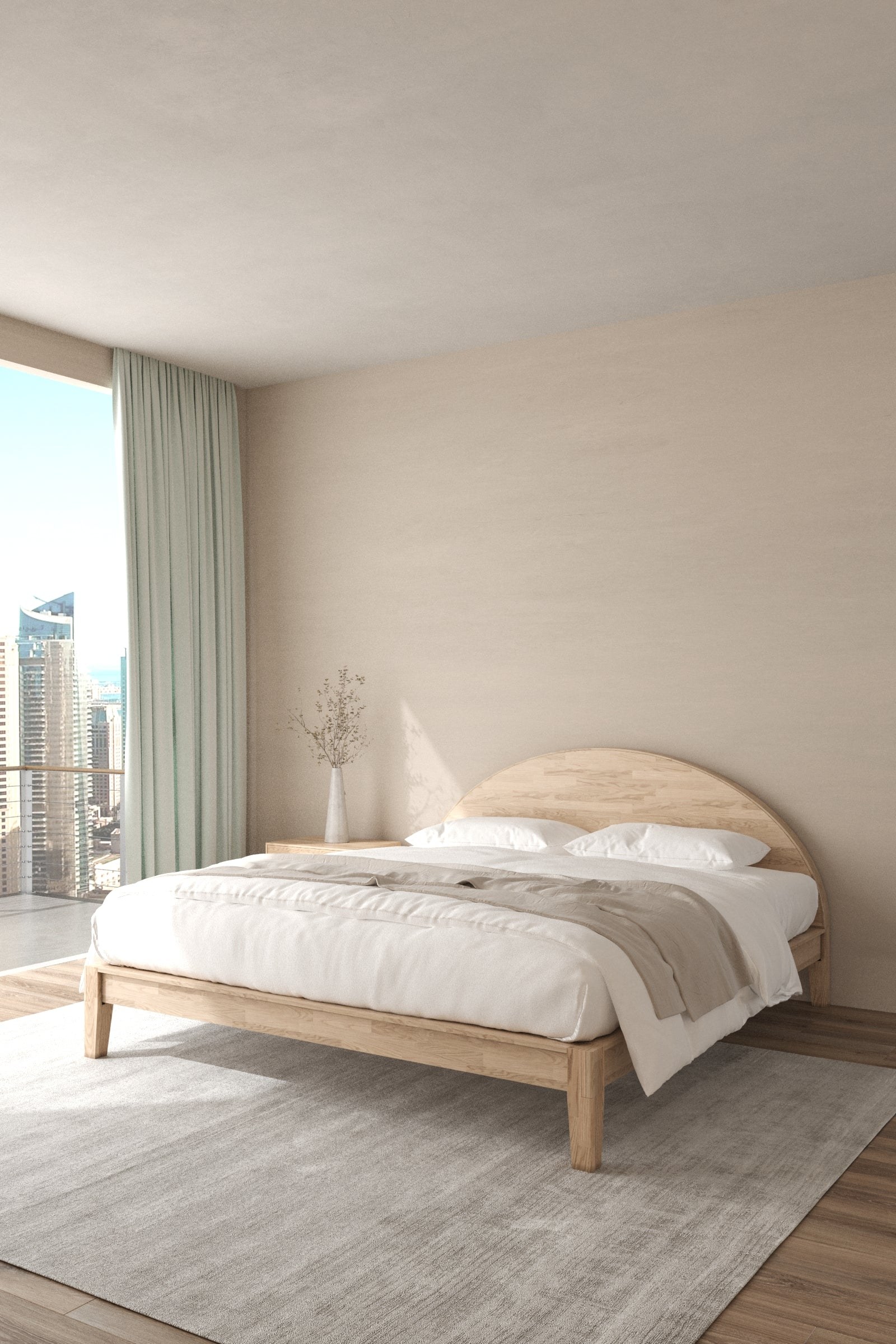 Karen Japanese Joinery Arch Light Brown Wooden Bed - Image 3