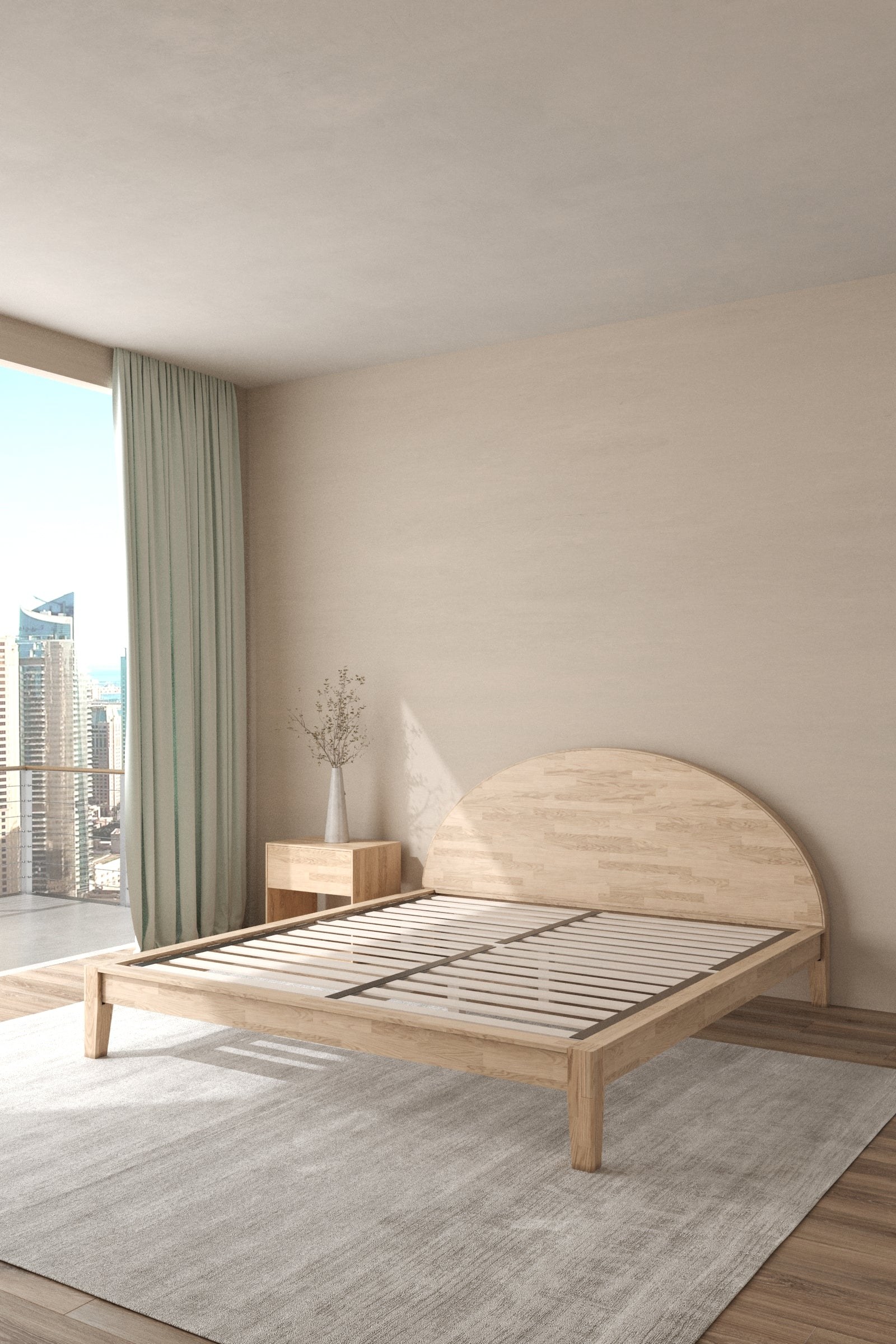 Karen Japanese Joinery Arch Light Brown Wooden Bed - Image 4